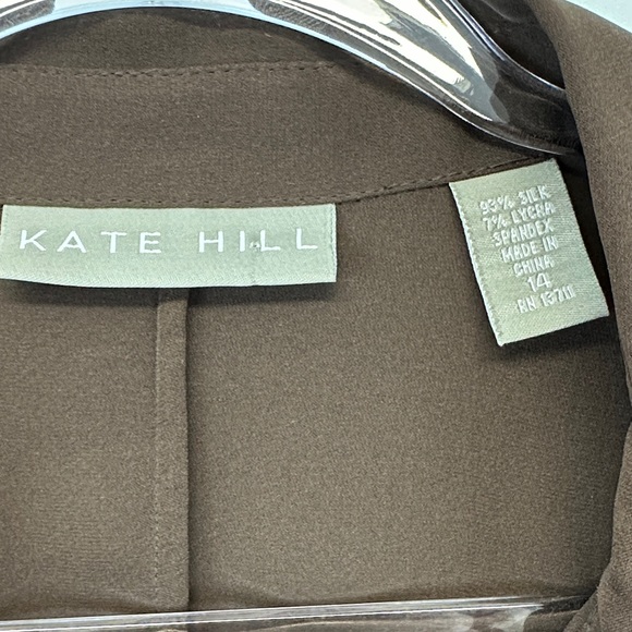 Vintage Kate Hill Silk Chocolate Brown Button Down Blouse 90s Career Top 14 - Picture 2 of 7